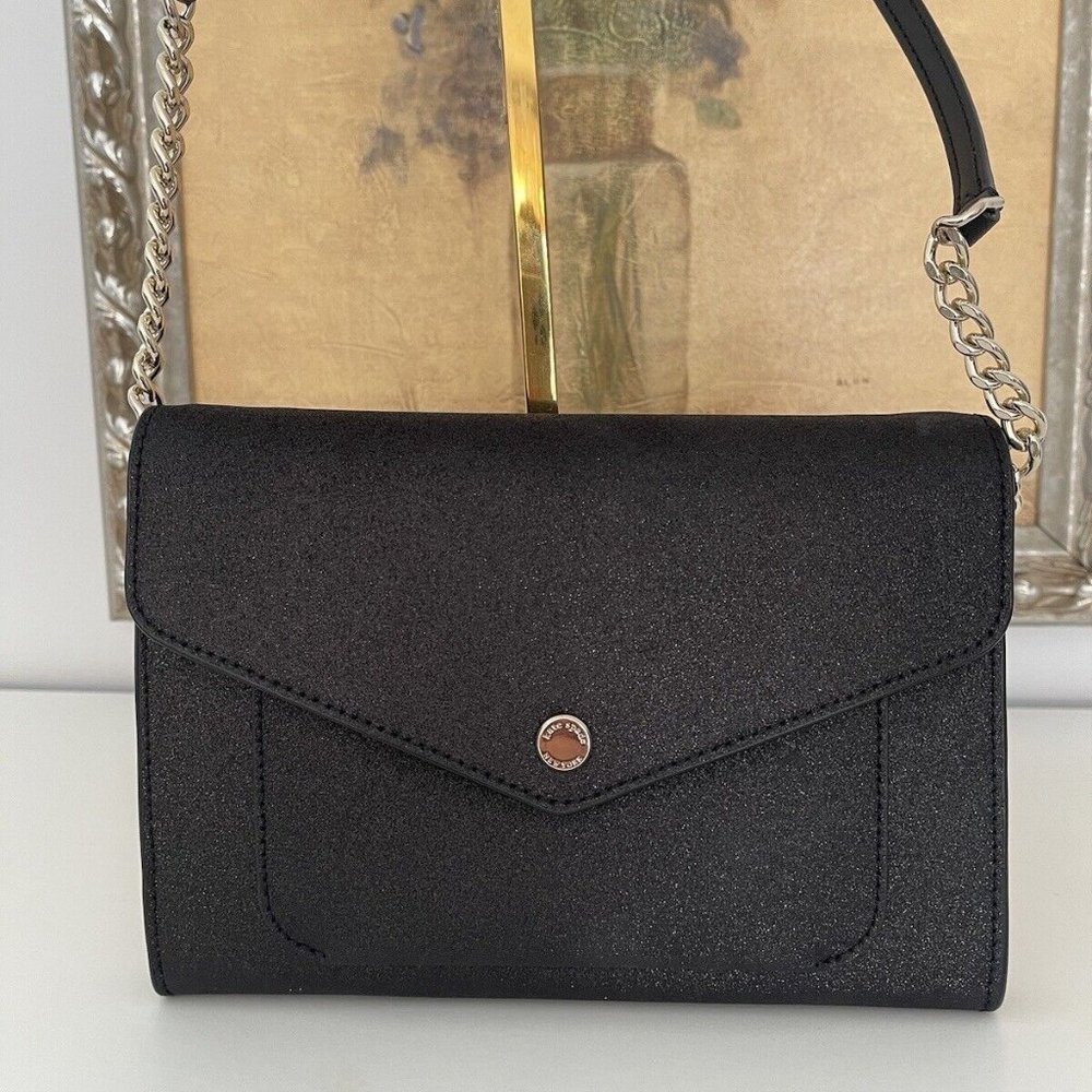 NWT Kate Spade Tinsel Large Flap Crossbody Lilac Frost Black Glitter